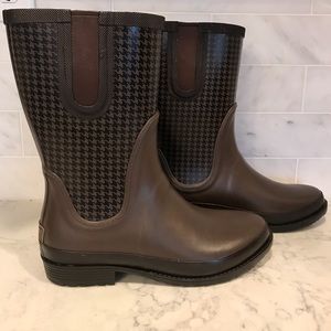 LL bean Wellie rain boots - brown houndstooth